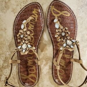 Sam Edelman Tan and Gold Embellished Sandals
